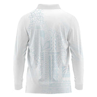 Samoa Lotu Tamaiti Mamanu Siapo Long Sleeve Polo Shirt Off White Plumeria - Polynesian Pride