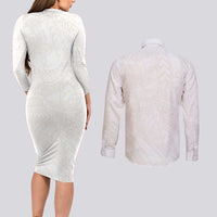 Samoa Lotu Tamaiti Ivory Couples Matching Long Sleeve Bodycon Dress and Long Sleeve Button Shirt Teuila Tatau - Polynesian Pride