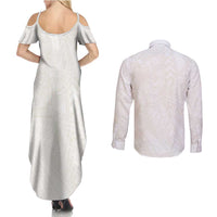 Samoa Lotu Tamaiti Ivory Couples Matching Summer Maxi Dress and Long Sleeve Button Shirt Teuila Tatau - Polynesian Pride