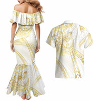 Samoa Lotu Tamaiti Gold Couples Matching Mermaid Dress and Hawaiian Shirt Teuila Tatau - Polynesian Pride