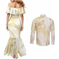 Samoa Lotu Tamaiti Gold Couples Matching Mermaid Dress and Long Sleeve Button Shirt Teuila Tatau - Polynesian Pride