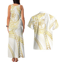 Samoa Lotu Tamaiti Gold Couples Matching Tank Maxi Dress and Hawaiian Shirt Teuila Tatau - Polynesian Pride