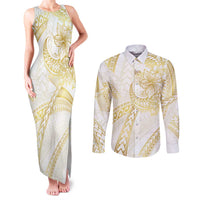 Samoa Lotu Tamaiti Gold Couples Matching Tank Maxi Dress and Long Sleeve Button Shirt Teuila Tatau - Polynesian Pride