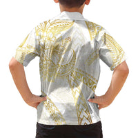 Samoa Lotu Tamaiti Gold Family Matching Off Shoulder Short Dress and Hawaiian Shirt Teuila Tatau - Polynesian Pride