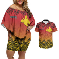 Papua New Guinea 1975 To The Future Personalised Couples Matching Off Shoulder Short Dress and Hawaiian Shirt Sepik Masks LT7 Red - Polynesian Pride