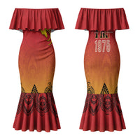 Papua New Guinea 1975 To The Future Personalised Family Matching Mermaid Dress and Hawaiian Shirt Sepik Masks LT7 Mom's Dress Red - Polynesian Pride