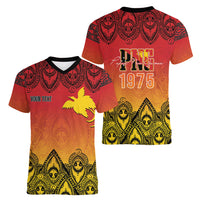 Papua New Guinea 1975 To The Future Personalised Women V-Neck T-Shirt Sepik Masks LT7 - Polynesian Pride