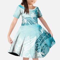 Polynesia Turtle Family Matching Long Sleeve Bodycon Dress and Hawaiian Shirt Watercolor Abstract Style
