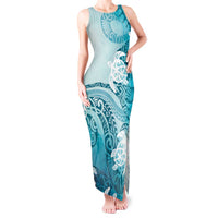 Polynesia Turtle Tank Maxi Dress Watercolor Abstract Style