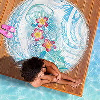 Sea Blue Polynesian Jellyfish Beach Blanket Watercolor Glows - Polynesian Pride