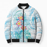 Sea Blue Polynesian Jellyfish Bomber Puffer Jacket Watercolor Glows - Polynesian Pride