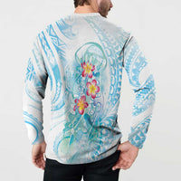 Sea Blue Polynesian Jellyfish Button Sweatshirt Watercolor Glows - Polynesian Pride