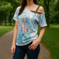 Sea Blue Polynesian Jellyfish Cross Shoulder Shirt Watercolor Glows - Polynesian Pride