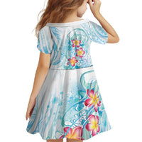 Sea Blue Polynesian Jellyfish Family Matching Long Sleeve Bodycon Dress and Hawaiian Shirt Watercolor Glows LT7 - Polynesian Pride