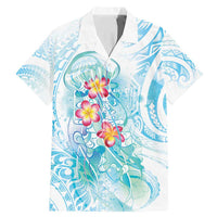 Sea Blue Polynesian Jellyfish Family Matching Mermaid Dress and Hawaiian Shirt Watercolor Glows LT7 Dad's Shirt - Short Sleeve Light Blue - Polynesian Pride