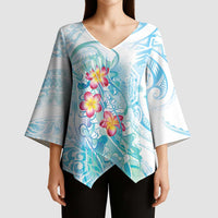 Sea Blue Polynesian Jellyfish Kimono Sleeve Blouse Watercolor Glows - Polynesian Pride