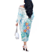 Sea Blue Polynesian Jellyfish Off The Shoulder Long Sleeve Dress Watercolor Glows - Polynesian Pride