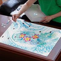 Sea Blue Polynesian Jellyfish Puzzle Watercolor Glows - Polynesian Pride