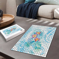 Sea Blue Polynesian Jellyfish Puzzle Watercolor Glows - Polynesian Pride
