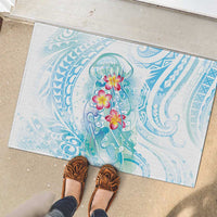 Sea Blue Polynesian Jellyfish Rubber Doormat Watercolor Glows - Polynesian Pride