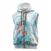Sea Blue Polynesian Jellyfish Sleeveless Zip Hoodie Watercolor Glows LT7 Light Blue - Polynesian Pride
