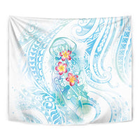 Sea Blue Polynesian Jellyfish Tapestry Watercolor Glows - Polynesian Pride