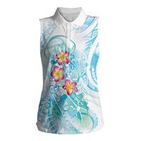 Sea Blue Polynesian Jellyfish Women Sleeveless Polo Shirt Watercolor Glows - Polynesian Pride