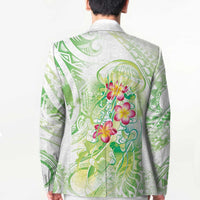 Summer Green Polynesian Jellyfish Blazer Watercolor Glows - Polynesian Pride