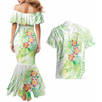 Summer Green Polynesian Jellyfish Couples Matching Mermaid Dress and Hawaiian Shirt Watercolor Glows - Polynesian Pride