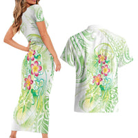 Summer Green Polynesian Jellyfish Couples Matching Short Sleeve Bodycon Dress and Hawaiian Shirt Watercolor Glows - Polynesian Pride