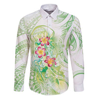 Summer Green Polynesian Jellyfish Family Matching Mermaid Dress and Hawaiian Shirt Watercolor Glows LT7 Dad's Shirt - Long Sleeve Light Green - Polynesian Pride