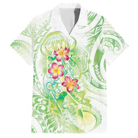 Summer Green Polynesian Jellyfish Family Matching Off The Shoulder Long Sleeve Dress and Hawaiian Shirt Watercolor Glows - Polynesian Pride