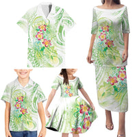 Summer Green Polynesian Jellyfish Family Matching Puletasi and Hawaiian Shirt Watercolor Glows - Polynesian Pride