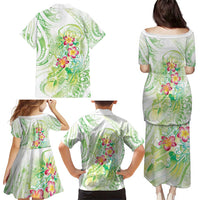 Summer Green Polynesian Jellyfish Family Matching Puletasi and Hawaiian Shirt Watercolor Glows - Polynesian Pride