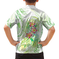 Summer Green Polynesian Jellyfish Family Matching Short Sleeve Bodycon Dress and Hawaiian Shirt Watercolor Glows LT7 - Polynesian Pride