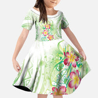 Summer Green Polynesian Jellyfish Family Matching Short Sleeve Bodycon Dress and Hawaiian Shirt Watercolor Glows LT7 Daughter's Dress Light Green - Polynesian Pride