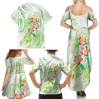 Summer Green Polynesian Jellyfish Family Matching Summer Maxi Dress and Hawaiian Shirt Watercolor Glows - Polynesian Pride