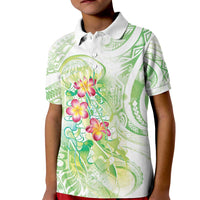 Summer Green Polynesian Jellyfish Kid Polo Shirt Watercolor Glows - Polynesian Pride