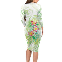 Summer Green Polynesian Jellyfish Long Sleeve Bodycon Dress Watercolor Glows - Polynesian Pride