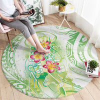 Summer Green Polynesian Jellyfish Round Carpet Watercolor Glows - Polynesian Pride