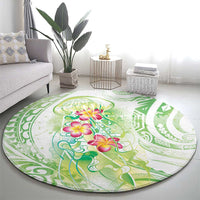 Summer Green Polynesian Jellyfish Round Carpet Watercolor Glows - Polynesian Pride