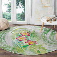 Summer Green Polynesian Jellyfish Round Carpet Watercolor Glows - Polynesian Pride
