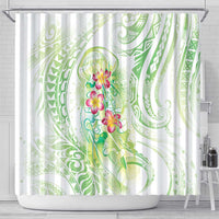 Summer Green Polynesian Jellyfish Shower Curtain Watercolor Glows - Polynesian Pride