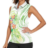 Summer Green Polynesian Jellyfish Women Sleeveless Polo Shirt Watercolor Glows - Polynesian Pride