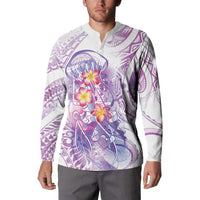Lavender Polynesian Jellyfish Button Sweatshirt Watercolor Glows - Polynesian Pride