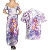 Lavender Polynesian Jellyfish Couples Matching Summer Maxi Dress and Hawaiian Shirt Watercolor Glows - Polynesian Pride