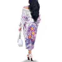 Lavender Polynesian Jellyfish Family Matching Off The Shoulder Long Sleeve Dress and Hawaiian Shirt Watercolor Glows - Polynesian Pride