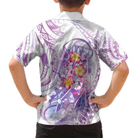 Lavender Polynesian Jellyfish Family Matching Off Shoulder Short Dress and Hawaiian Shirt Watercolor Glows - Polynesian Pride