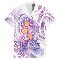 Lavender Polynesian Jellyfish Family Matching Off Shoulder Short Dress and Hawaiian Shirt Watercolor Glows - Polynesian Pride