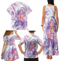 Lavender Polynesian Jellyfish Family Matching Tank Maxi Dress and Hawaiian Shirt Watercolor Glows - Polynesian Pride